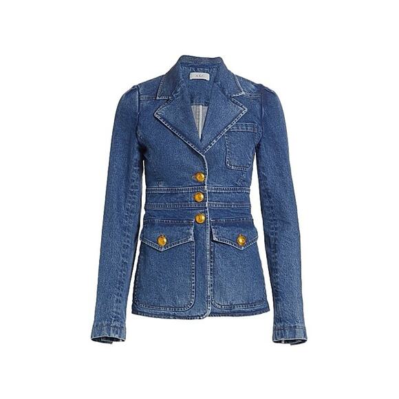 NWT A.L.C. - Amelia Jacket Medium Wash Blue Gold Buttons 2 - Picture 1 of 5